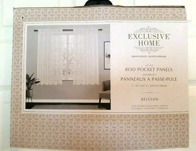 Exclusivo Hogar 50" x 63" Belga Texturizado Blanco Varilla Bolsillo Cortina Paneles Foto 1 de 3