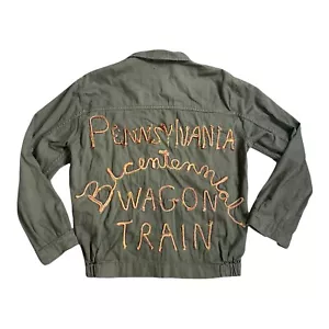 TOPSHOP Cargo Style Jacket - Size 6 US - Embroidery Script On Back - Olive Green - Picture 1 of 5