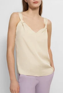 Theory Top senza maniche con scollo a V drappeggio in georgette di seta, colore: pergamena, taglia L - Foto 1 di 15