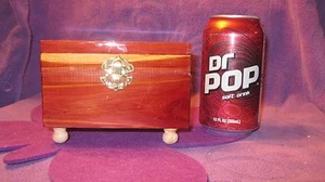MINITURE CEDAR CHEST JEWELRY BOX WITH PURPLE  LINING - Picture 1 of 5