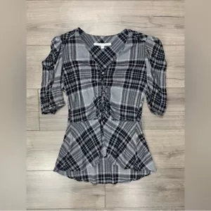 VERONICA BEARD karierte Schößchen geknöpfte Mieder Bluse Gr. 6 - Bild 1 von 7