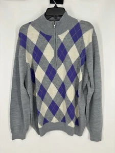 FootJoy FJ 100 % Wolle Argyle Rautenmuster Viertel 1/4 Reißverschluss Pullover Sweater Large - Bild 1 von 7