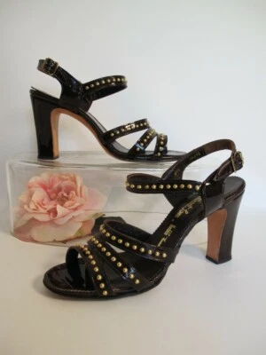 Vintage 60s 70s Patent Leather Strappy Sandals Studs 6N Harzfelds MOD Bombshell - Image 1 of 4