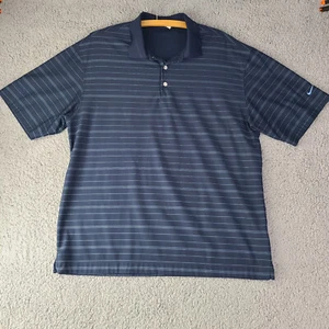 Nike Polo Shirt Mens Large Golf Fit-Dry Blue Striped Short Sleeve Chest ITT Logo - Picture 1 of 11