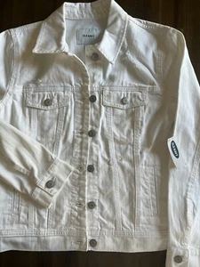 Old Navy Stretch White Long Sleeve Button Up Denim Jacket Women's Size S NWT - Picture 1 of 14