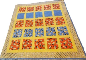 Baby/kids Blanket Quilt, Handmade minions 2-sided 43"×110" BLUE/YELLOW - Picture 1 of 11