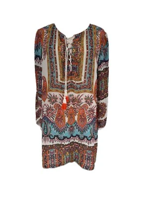 Nuevo con etiquetas Vestido Túnica Sharon Young Colorido Cachemira Abertura Manga Larga Rayón Boho L Foto 1 de 4