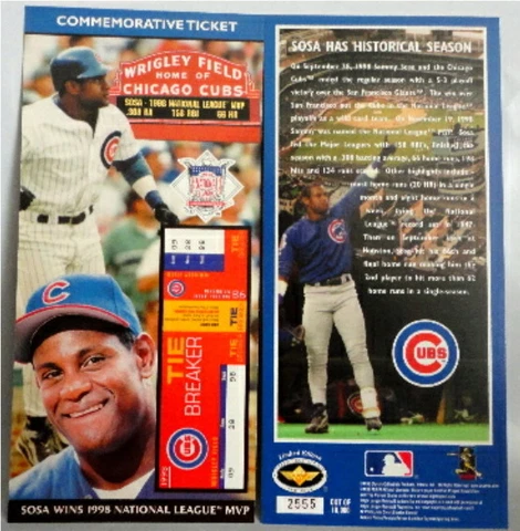SAMMY SOSA WINS 1998 NATIONAL LEAGUE MVP COMMEMORATIVE TICKET Cover