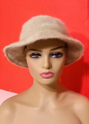 Kangol Fugora Miriam Angora Fur Bucket Hat Made In England Fuzzy Feather~ Brown - Image 1 of 4