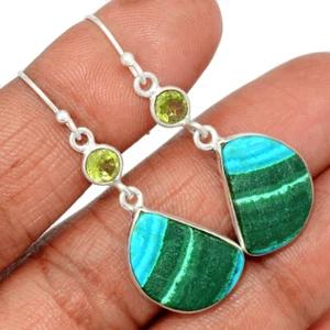 Pendientes de plata 925 malaquita natural en crisocola - congo y peridoto CE22662 - Imagen 1 de 1