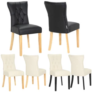 2/4x Black/White Dining Chairs Set Kitchen Room Chair PU Padded Seat Wooden Legs - Picture 1 of 18