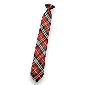 Wal Mart Clip On Tie Boys Plaid Red Black Academia Formal Preppy Picture Day - Picture 1 of 8