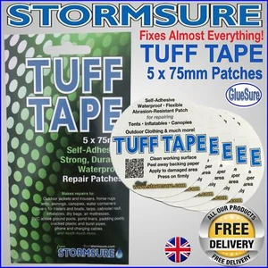 CINTA DE TOLDO STORMSURE 5 x 75 mm Campamento Tienda Reparación Impermeable Parche Pegajoso - Imagen 1 de 11