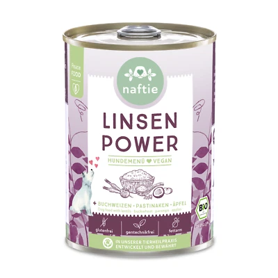 naftie Bio Linsen Power veganes Hundefutter Nassfutter Menü, purinarm, 400g Dose - Bild 1 von 4