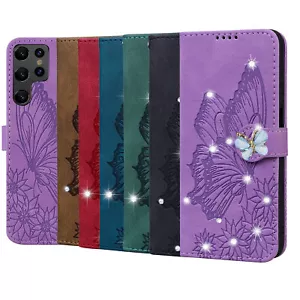 For Samsung Galaxy A13 A14 A53 A54 5G A03s A32 A52 Diamond Butterfly Wallet Case - Picture 1 of 34