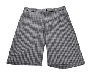 Travis Mathew Grey Plaid Check Golf Shorts Size 34 Flat Front Chino - Picture 1 of 12