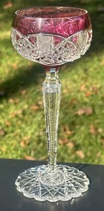 Val St Lambert "Saarbrucken" Pattern Cranberry Cut to Clear Hock Wine Glass EUC - Picture 1 of 6
