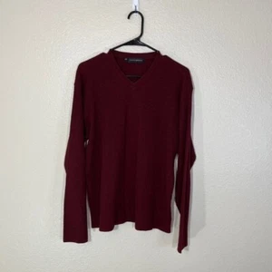 Jhane Barnes Red Ribbed Wool Knit V Neck Sweater Medium M - Picture 1 of 4