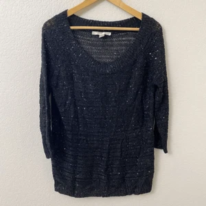 Boston Proper Pailletten Pullover Größe M schwarz transparent 3/4 Arm - Bild 1 von 4