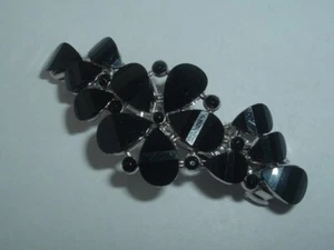 BLACK PLASTIC GEM FLOWER METAL HAIR BARRETTE UP DO HAIR ACCESSORY - Picture 1 of 2