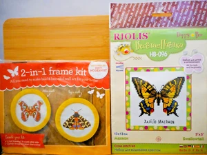 Lot 2 Counted Cross Stitch Kits-Riolis Swallowtail Butterfly-Atlas & Tiger Moth - Picture 1 of 6