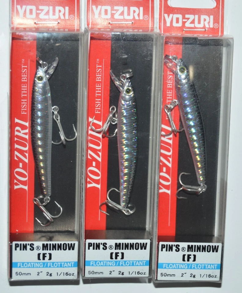 Yo-Zuri Fishing Lure F1161BL Pins Minnow 2" 1/16 Oz Silver Black Floating