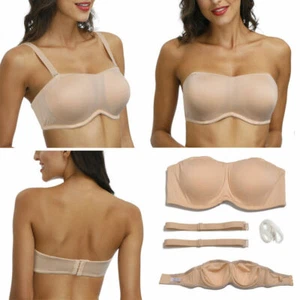 Women's Sexy Strapless Bra Breathable Multidirectional Convertible Comfort A-G - Picture 1 of 35