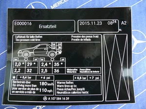 Mercedes Sticker "Tire Pressure" Tank Hatch R107 560SL 500SL 450SL 380SL NEW! - Picture 1 of 1