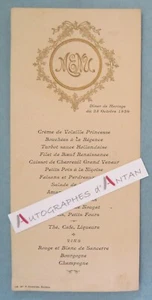 ● MENU 1920 d'un diner de mariage - imprimeur Auxenfans à Bourges (Cher 18) - Picture 1 of 1