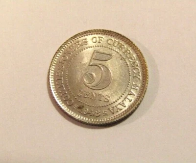 Malaya 1943 5 Cents Silver unc Coin - Image 1 of 4