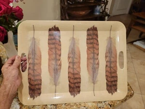 Rare JOHN DERIAN Melamine FEATHER Serving Tray 20" PLUS 10 Silite 7oz Cups - Picture 1 of 8