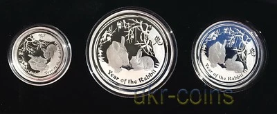 2011 Australia Year of the Rabbit Lunar Silver Proof 3-coin set 1 Oz 1/2 Oz 2 Oz - Image 1 of 4