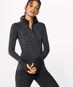 Lululemon Langarm REST LESS 1/2-Reißverschluss angedeutetes Shirt Oberteil schwarz dunkel gegossen Größe 4 - Bild 1 von 5