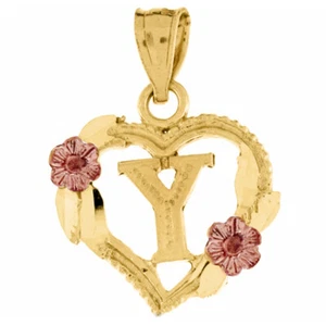 Genuine 14k Two-tone Gold 0.66" Initial Y Heart-shaped Flower Pendant For Women - Picture 1 of 5