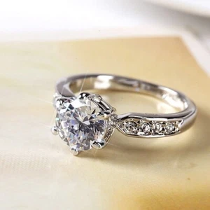 925 Silver Zircon Wedding Ring Couples Ring Round Promise Engagement Ring Women - Picture 1 of 6