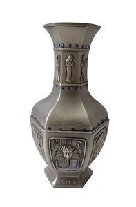 Egyptian Pewter Vase 7" with Blue Rhinestones Beautiful Design Made in Egypt - Picture 1 of 8
