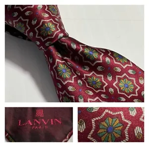 LANVIN PARIS Modern Ornamental Geo Medallion Red Multi Silk Tie France - Picture 1 of 11