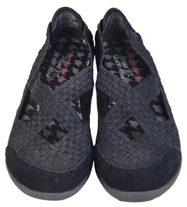 Preowned Skechers Size 7 Shoes Black Memory Foam Woven Relaxed Fit Slip On - Picture 1 of 11