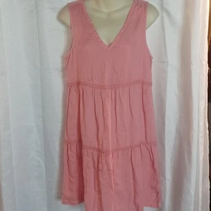 Vtg Y2K Lucky Brand Linen Sun Dress Salmon Pink Size S Embroidery Boho Vibes - Picture 1 of 8