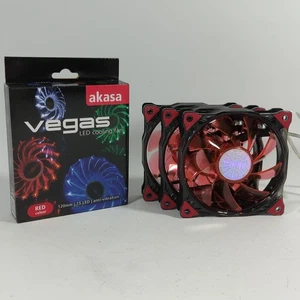 4x Akasa Vegas 120mm Red LED Case Fans 15 LED Anti-Vibration Crystal Clear - Afbeelding 1 van 4