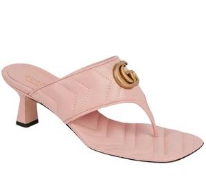 Gucci 'Marmont Double G' Quilted Leather Thong Slide Sandals In Pink SZ 38. - Picture 1 of 10