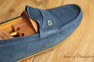 Gucci GG Blue Suede Loafers Driving Shoes Mens UK 12 G US 13 EU 46 - Picture 1 of 12