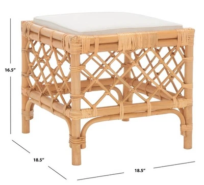 Safavieh LARROUX RATTAN OTTOMAN W/ CUSH, Reduced Price 2172769006 SEA7044A - Imagem 1 de 4