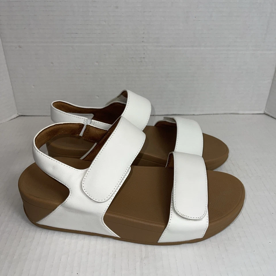 Sandalias FitFlop Lulu FV8-194 Slide para mujer de cuero blanco correa ajustable talla 7  Foto 1 de 4