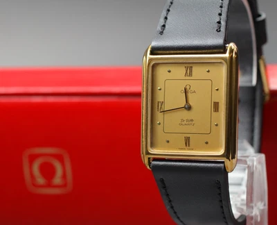 Reloj Hombre Vintage "N COMO NUEVO con Caja" OMEGA De Ville 1365 Cuarzo 25mm Tanque Romano Oro Foto 1 de 4