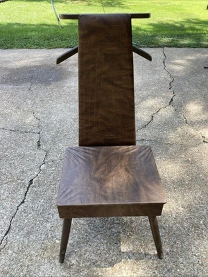 Vintage Mid Century Modern Wood Wooden Dressing Valet Butler Chair  Vinyl Seat - Image 1 of 4