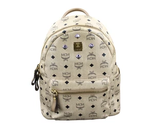 MCM Rucksack Tasche beige gold silber Nieten schwarz Damen Medium - Bild 1 von 17