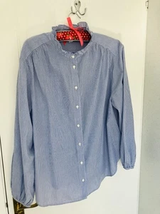 PRETTY H & M STRIPED SHIRT WITH PIE FRILL COLLAR-BLUE &WHITE COTTON-SIZE LARGE - Picture 1 of 6