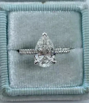 Real Moissanite 3.00Ct Pear Cut Women's Engagement Ring 14k White Gold Plated - Image 1 of 4