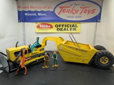 Tonka 1967 Sears exclusivo Mighty Scraper Dozer Earth Mover sin restaurar con figuras Foto 1 de 4
